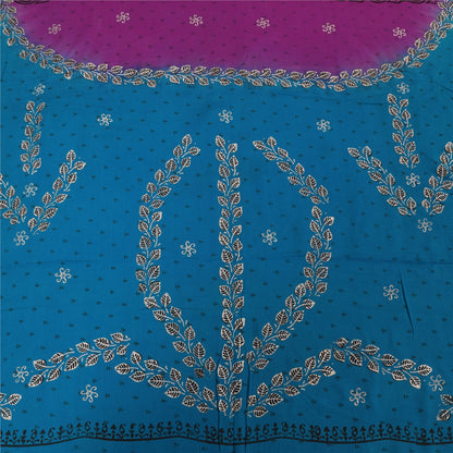 Sanskriti Vintage Sarees Purple/Blue Pure Crepe Print Paint Sari Craft Fabric