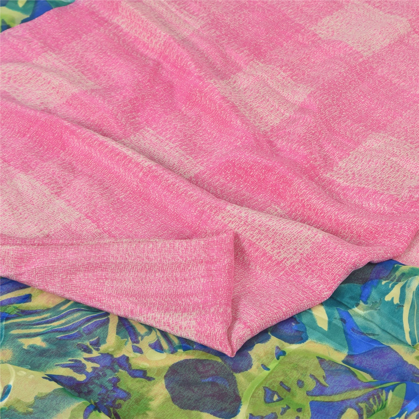 Sanskriti Vintage Sarees Pink 100% Pure Crepe Silk Printed Sari 6yd Craft Fabric