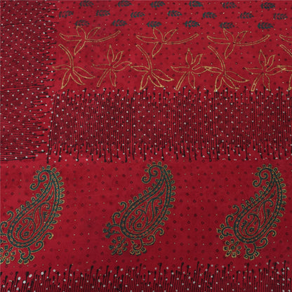 Sanskriti Vintage Sarees Red Mukesh/Sparkle Pure Crepe Printed Sari 6yd Fabric