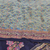 Sanskriti Vintage Sarees Blue 100% Pure Crepe Silk Printed Sari 5yd Craft Fabric