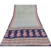 Sanskriti Vintage Sarees Blue 100% Pure Crepe Silk Printed Sari 5yd Craft Fabric