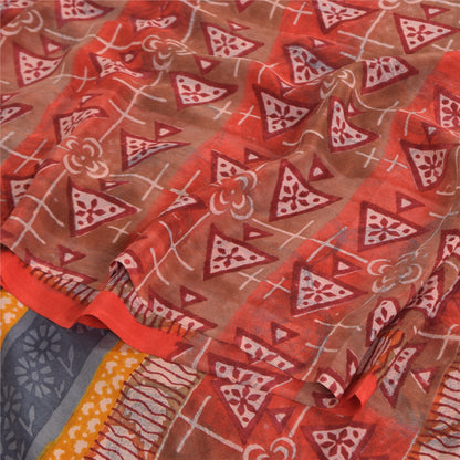 Sanskriti Vintage Sarees Red Indian Pure Crepe Silk Print Sari 5yd Craft Fabric