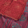 Sanskriti Vintage Sarees Red Tie-Dye Hand Beaded Pure Crepe Sari Craft Fabric