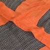 Sanskriti Vintage Sarees Black/Orange Pure Crepe Silk Print Sari Craft Fabric