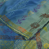 Sanskriti Vintage Sarees Blue/Green Pure Crepe Silk Print Sari 6yd Craft Fabric