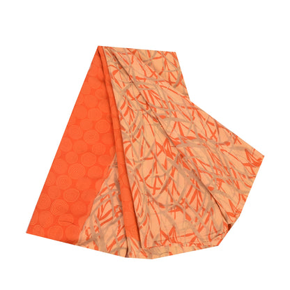 Sanskriti Vintage Sarees Orange Pure Crepe Silk Printed Sari 5yd Craft Fabric