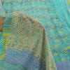 Sanskriti Vintage Sarees Sea-Green Pure Crepe Silk Printed Sari 5yd Craft Fabric