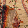 Sanskriti Vintage Sarees Peach 100%Pure Crepe Silk Printed Sari 5yd Craft Fabric