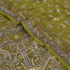 Sanskriti Vintage Sarees Green Pure Crepe Silk Printed Sari 6yd Craft Fabric