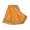 Sanskriti Vintage Sarees Saffron Hand Beaded Pure Crepe Printed Sari 5yd Fabric