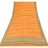 Sanskriti Vintage Sarees Saffron Hand Beaded Pure Crepe Printed Sari 5yd Fabric