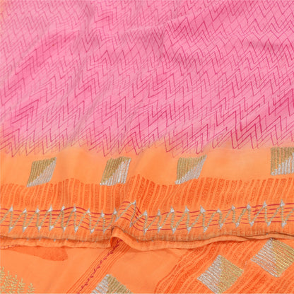 Sanskriti Vintage Sarees Pink/Orange Embroidered Pure Crepe Printed Sari Fabric