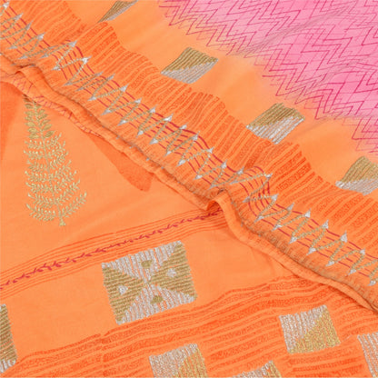 Sanskriti Vintage Sarees Pink/Orange Embroidered Pure Crepe Printed Sari Fabric