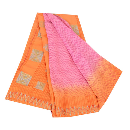 Sanskriti Vintage Sarees Pink/Orange Embroidered Pure Crepe Printed Sari Fabric