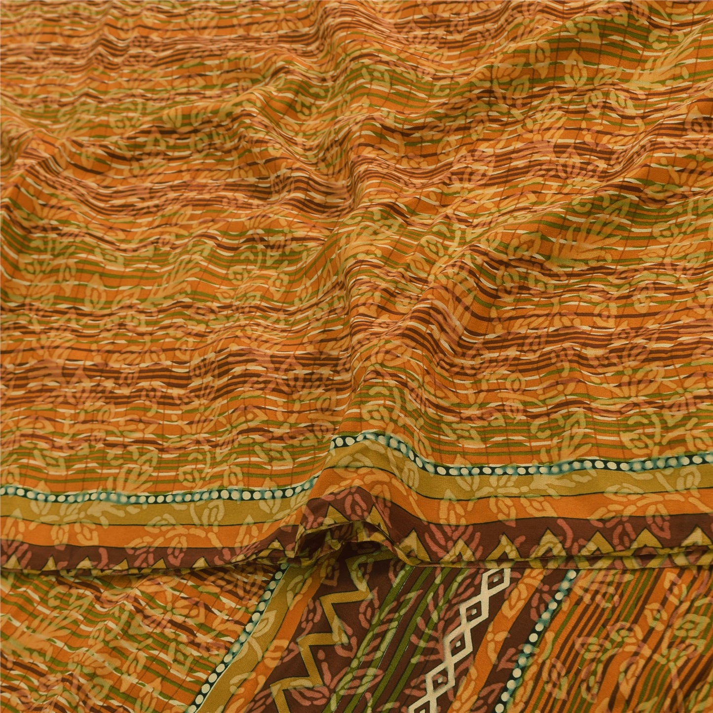 Sanskriti Vintage Sarees Multi Pure Crepe Silk Printed Sari 5yd Craft Fabric