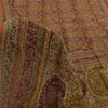 Sanskriti Vintage Sarees Red Hand Beaded Kantha Pure Crepe Print Sari 5yd Fabric