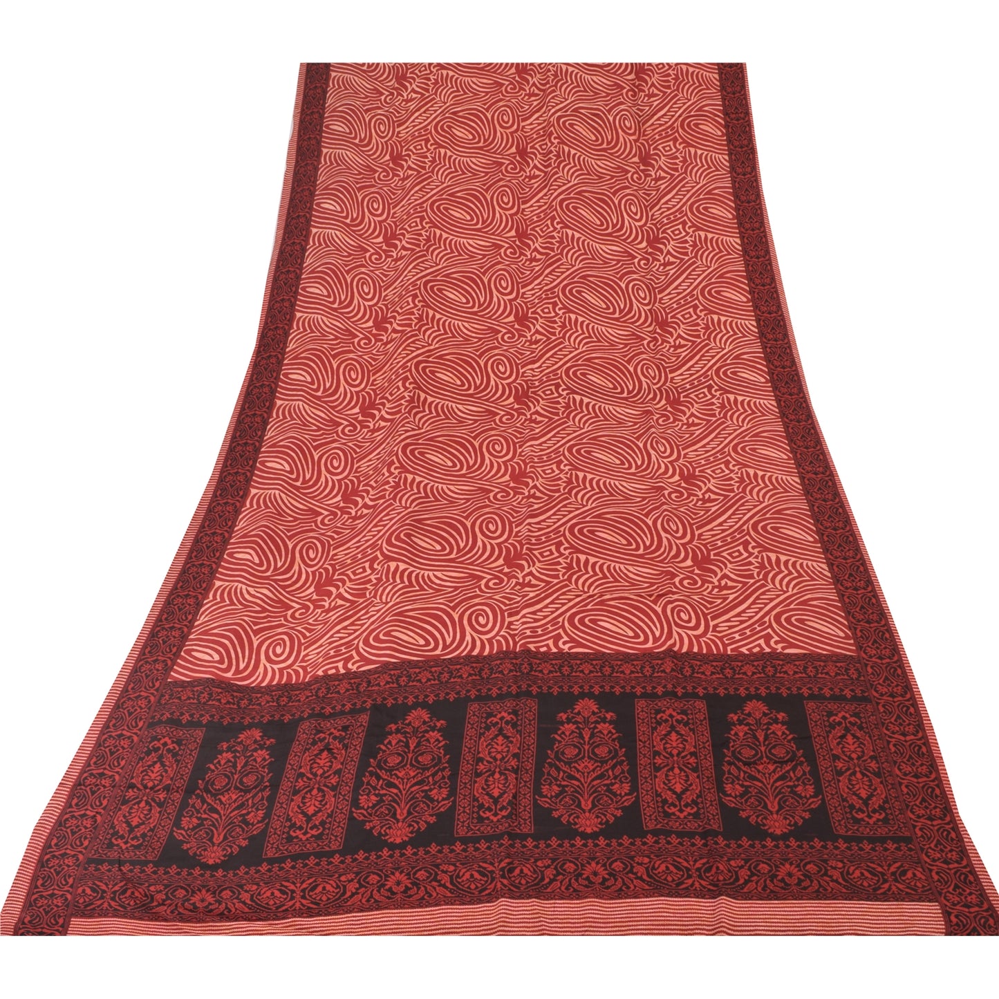 Sanskriti Vintage Sarees Dark Red Pure Crepe Silk Printed Sari 5yd Craft Fabric