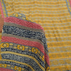 Sanskriti Vintage Sarees Yellow Pure Crepe Silk Printed Sari 6yd Craft Fabric