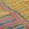 Sanskriti Vintage Sarees Yellow Pure Crepe Silk Printed Sari 6yd Craft Fabric