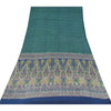 Sanskriti Vintage Sarees Blue/Green Pure Crepe Silk Print Sari 5yd Craft Fabric