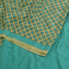 Sanskriti Vintage Sarees Green/Blue Pure Crepe Silk Print Sari 5yd Craft Fabric