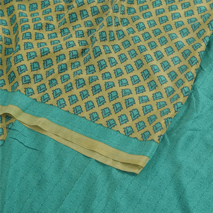 Sanskriti Vintage Sarees Green/Blue Pure Crepe Silk Print Sari 5yd Craft Fabric