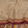 Sanskriti Vintage Sarees Peach/Red Pure Crepe Silk Printed Sari 6yd Craft Fabric