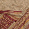 Sanskriti Vintage Sarees Peach/Red Pure Crepe Silk Printed Sari 6yd Craft Fabric