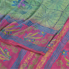 Sanskriti Vintage Sarees Green/Pink Pure Crepe Silk Print Sari 5yd Craft Fabric