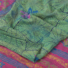 Sanskriti Vintage Sarees Green/Pink Pure Crepe Silk Print Sari 5yd Craft Fabric