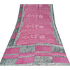 Sanskriti Vintage Sarees Pink 100% Pure Crepe Silk Printed Sari 5yd Craft Fabric