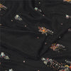 Sanskriti Vintage Sarees Black Hand Beaded Pure Crepe Silk Sari 5yd Craft Fabric