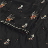 Sanskriti Vintage Sarees Black Hand Beaded Pure Crepe Silk Sari 5yd Craft Fabric