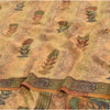 Sanskriti Vintage Sarees Beige Pure Crepe Silk Printed Sari 5yd Craft Fabric