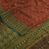 Sanskriti Vintage Sarees Rusty Orange Pure Crepe Printed Sari 5yd Craft Fabric