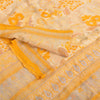 Sanskriti Vintage Sarees Yellow/Cream Pure Crepe Printed Sari 5yd Craft Fabric