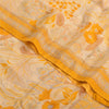 Sanskriti Vintage Sarees Yellow/Cream Pure Crepe Printed Sari 5yd Craft Fabric