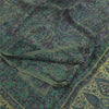 Sanskriti Vintage Sarees Green/Blue Pure Crepe Silk Print Sari 5yd Craft Fabric