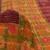 Sanskriti Vintage Sarees Hand Bead Kantha Pure Crepe Silk Print Sari 5yd Fabric