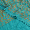 Sanskriti Vintage Sarees Blue/Cream Pure Crepe Silk Print Sari 5yd Craft Fabric