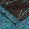 Sanskriti Vintage Sarees Brown/Blue Pure Crepe Silk Print Sari 5yd Craft Fabric