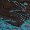 Sanskriti Vintage Sarees Brown/Blue Pure Crepe Silk Print Sari 5yd Craft Fabric