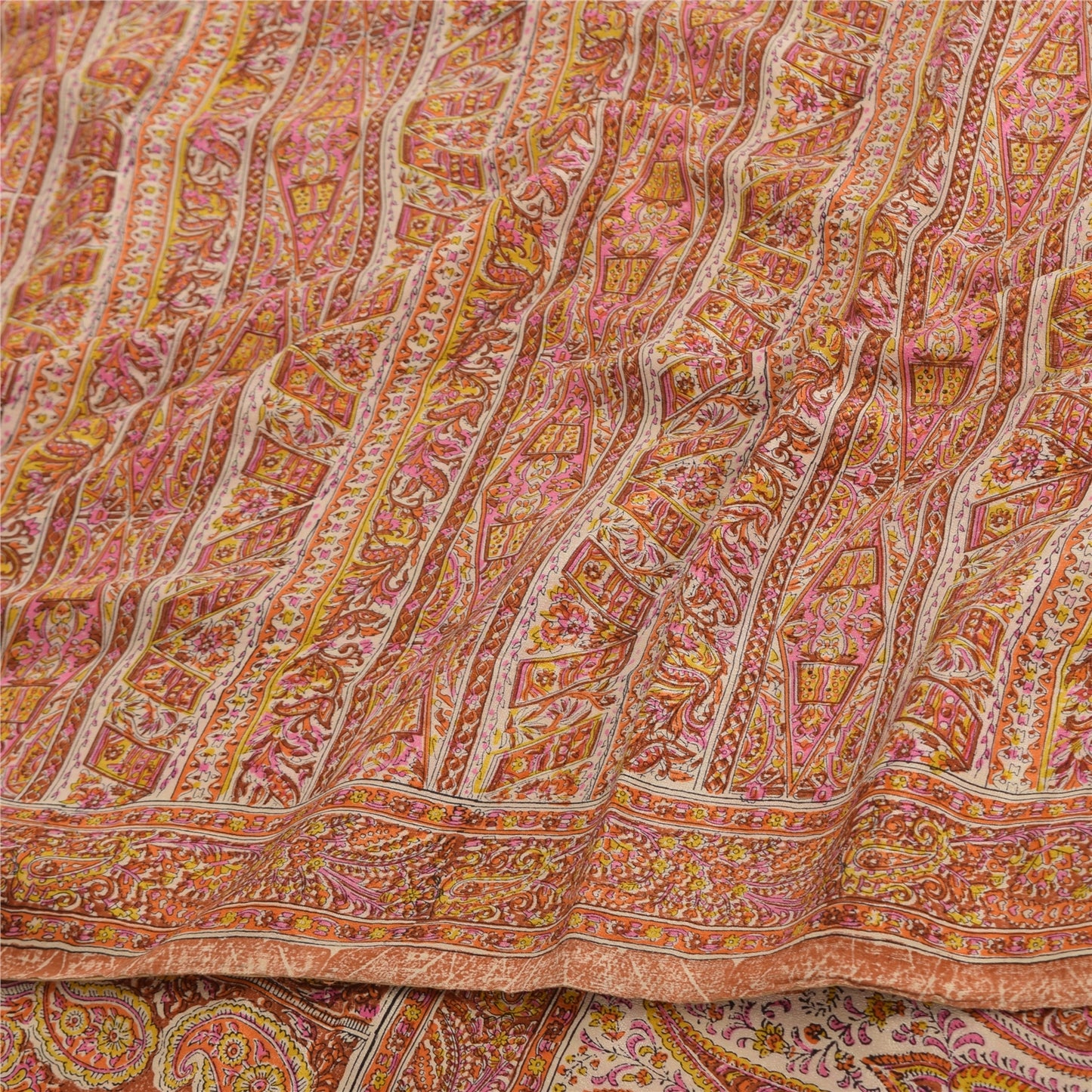 Sanskriti Vintage Sarees Multi Hand Block Printed Pure Crepe Silk Sari 6ydFabric