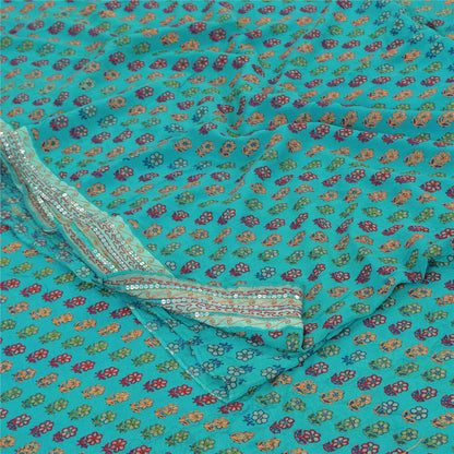 Sanskriti Vintage Sarees Green Pure Crepe Silk Embroidered Printed Sari Fabric