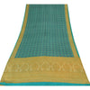 Sanskriti Vintage Sarees Blue/Green Pure Crepe Silk Print Sari 5yd Craft Fabric