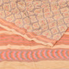 Sanskriti Vintage Sarees Peach/Gray Pure Crepe Silk Print Sari 5yd Craft Fabric