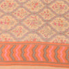 Sanskriti Vintage Sarees Peach/Gray Pure Crepe Silk Print Sari 5yd Craft Fabric