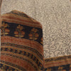 Sanskriti Vintage Sarees Ivory Pure Crepe Silk Printed Sari 5+yd Craft Fabric