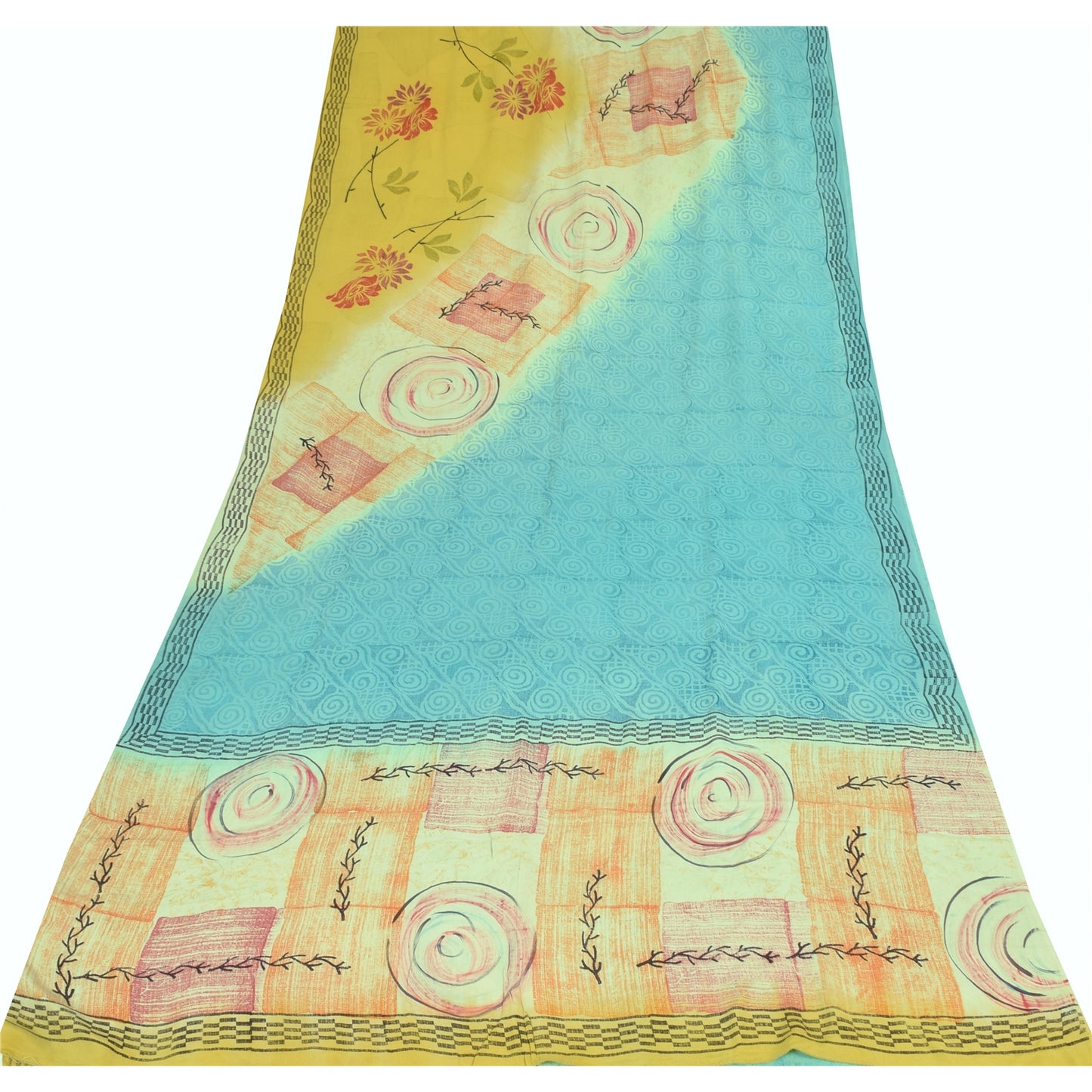 Sanskriti Vintage Sarees Multi Pure Crepe Silk Printed Sari 6+yd Craft Fabric