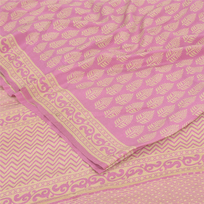 Sanskriti Vintage Sarees Pink Pure Crepe Block Printed Sari 6+yd Craft Fabric